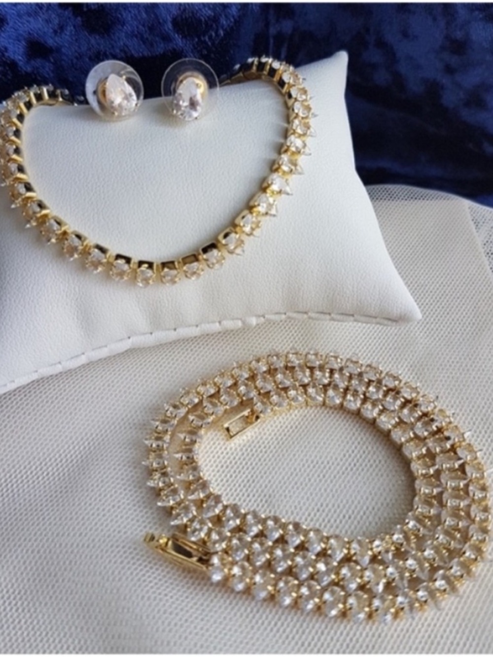 Swarovski Elements Yellow Gold Plated Teardrop Tennis Necklace NEW - Picture 7 of 16